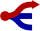 Röd och blå abstrakt pil-logotyp som symboliserar riktning, rörelse och dynamisk framsteg inom affärer eller teknik.