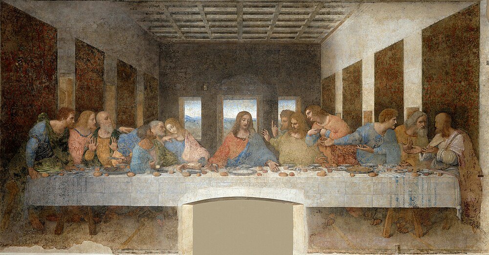 Nattvarden av Leonardo da Vinci Nattvarden målning av Leonardo da Vinci som avbildar Jesus och hans tolv apostlar vid ett långt bord