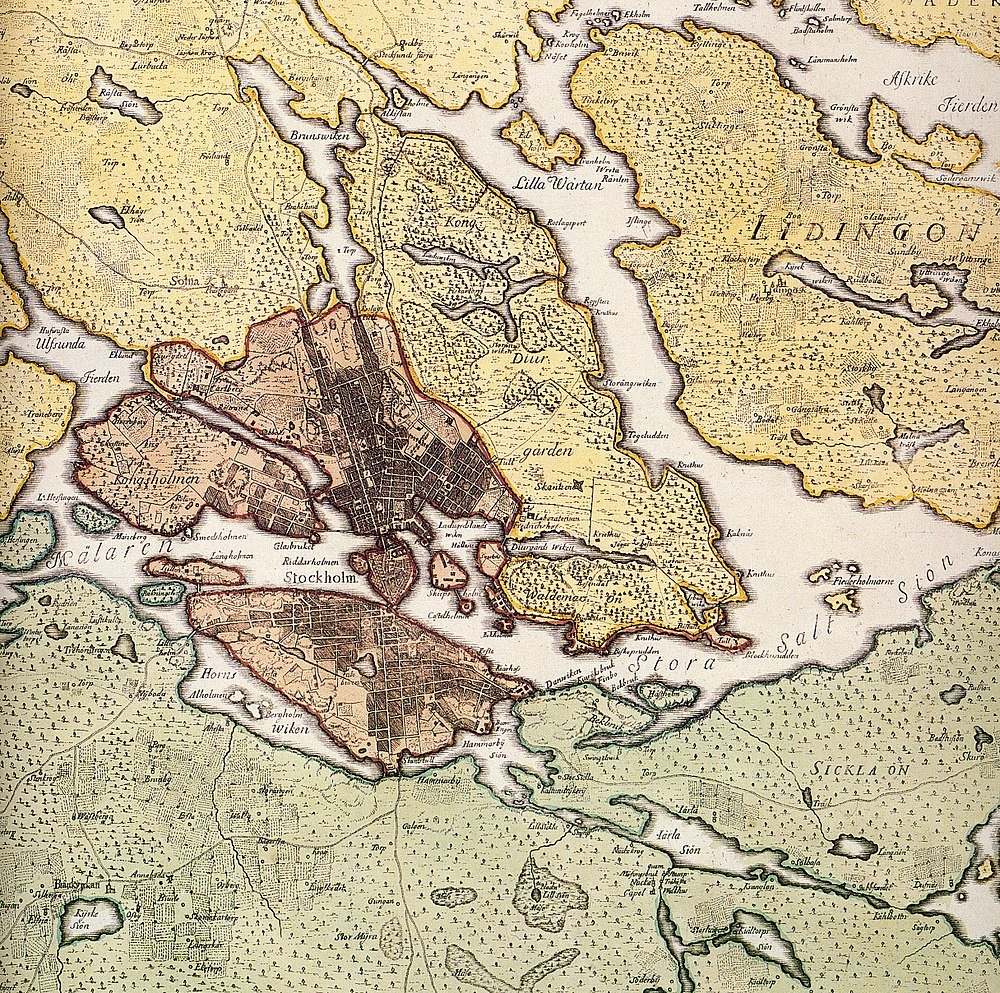 Antik karta över Stockholm och omgivande öar Antik detaljerad karta över Stockholm och omgivande öar inklusive Lidingön och Ulfunda Fjorden med historiska landmärken