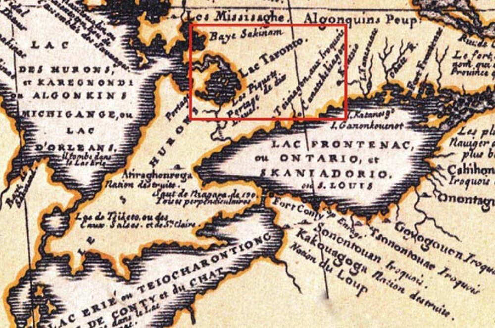 Antik fransk karta över de stora sjöarna och ursprungsbefolkningars länder Antik karta som visar området kring de stora sjöarna med Lake Ontario, Lake Erie och ursprungsbefolkningars territorier märkta på franska
