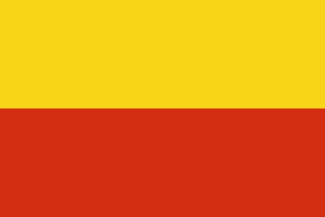 Flagga med två horisontella ränder, gul på toppen och röd på botten, som representerar en enkel tvåfärgad design.