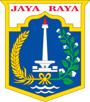 Emblem för Jakarta med Monas-monumentet, ris och bomullsplantor, som symboliserar välstånd och tillväxt i Indonesiens huvudstad