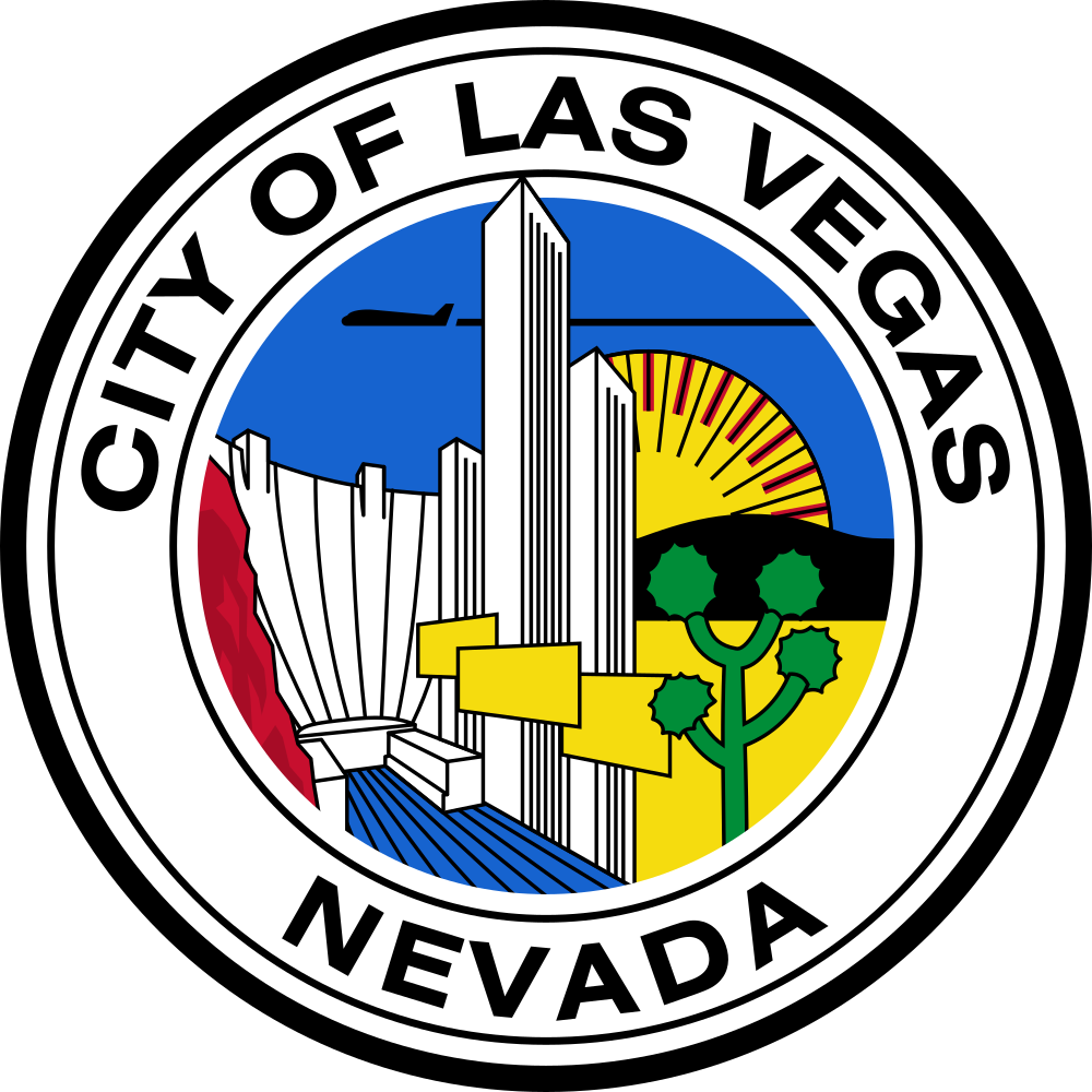 Staden Las Vegas Nevada officiella sigill Officiellt sigill för staden Las Vegas Nevada med skyline, ökenlandskap och soluppgång i livfulla färger