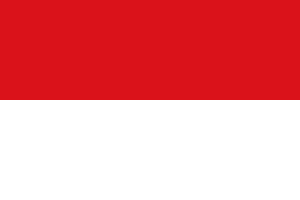 Flagga för Indonesien med röda och vita horisontella band Flagga för Indonesien med två horisontella band av rött och vitt, som symboliserar mod och renhet i Sydostasien.