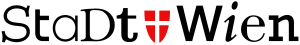 StaDt Wien logotyp med röd sköld och vitt kors Logotyp för StaDt Wien med svart text och en röd sköld med ett vitt kors, som representerar Wiens stadsvarumärke.