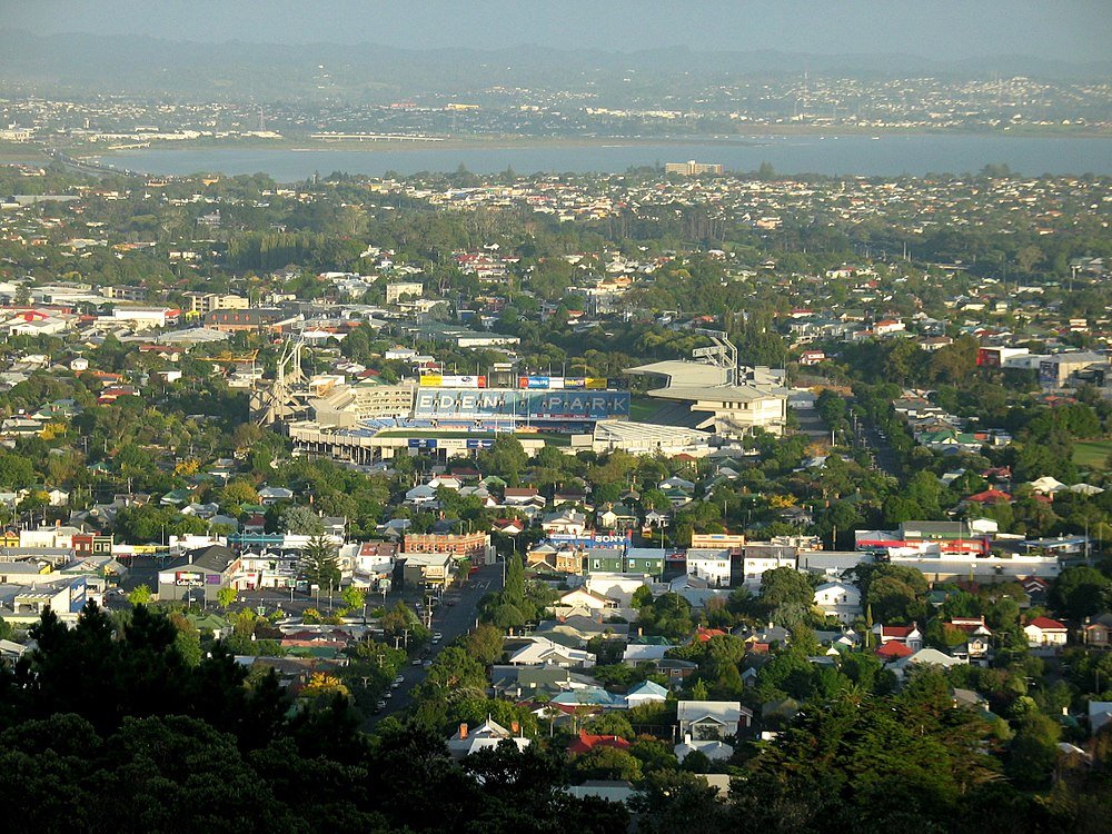 Eden Park-stadion flygfoto Auckland Flygfoto av Eden Park-stadion omgiven av bostadshus och grönska i Auckland, Nya Zeeland