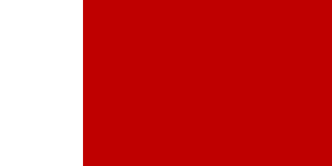 Flagga för Malta med två vertikala band av vitt och rött och ett George Cross i det övre hisshörnet