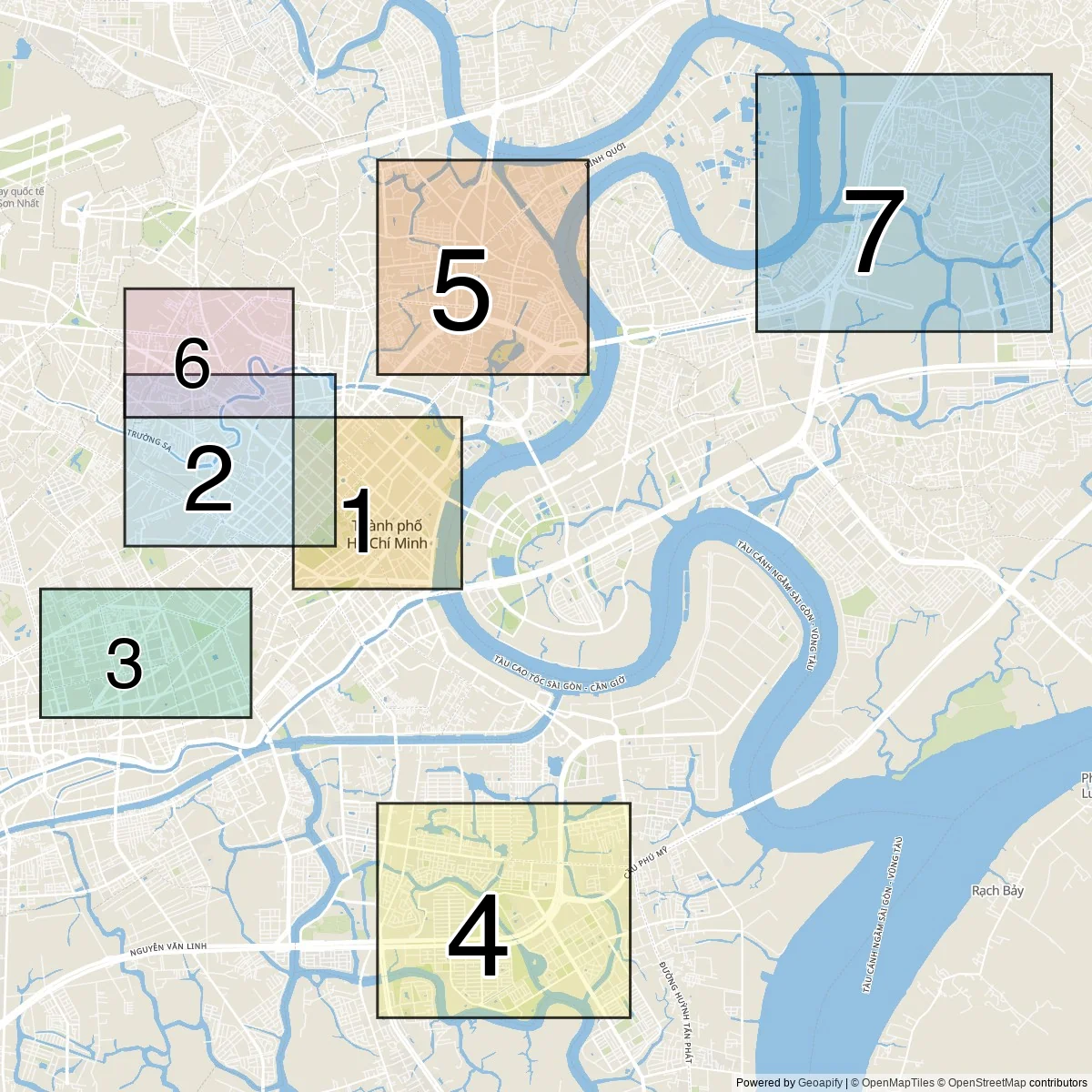 Ho Chi Minh-staden centrala stadsdelar